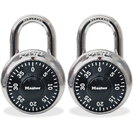 Master Lock Combination Padlock, 1-7/8" W, 2/PK, Black/Silver PK MLK1500T